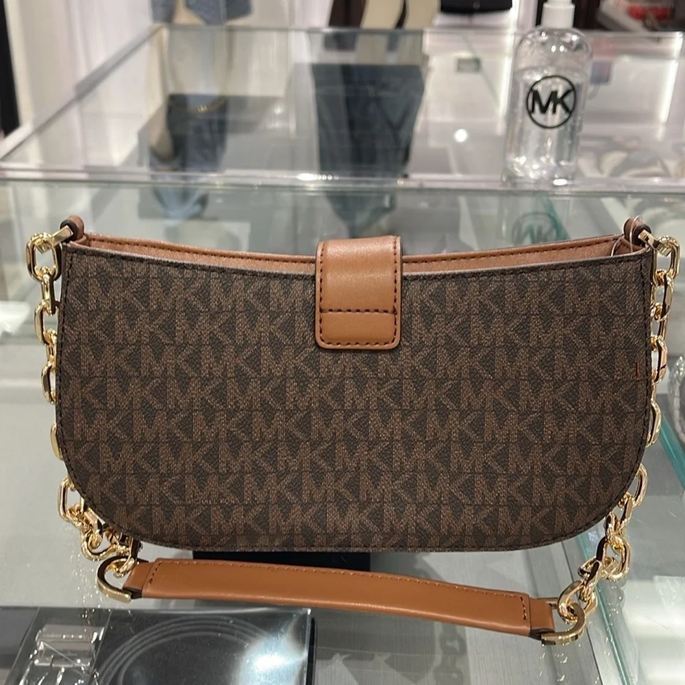 MICHAEL KORS Carmen Small Shoulder Bag Brown Signature  NWT